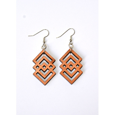 Interlacing Rhombi Wooden Earrings-CWE0000003