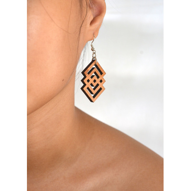 Interlacing Rhombi Wooden Earrings-1