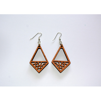 Geometric Diamond Wood Earrings-CWE0000028