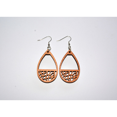 Geometric Teardrop Wood Earrings-CWE0000025