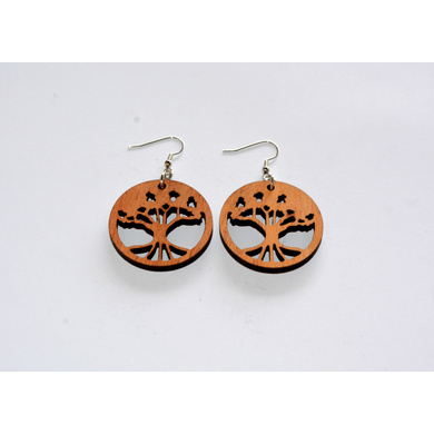 Tree of Life Wood Earrings-CWE0000036