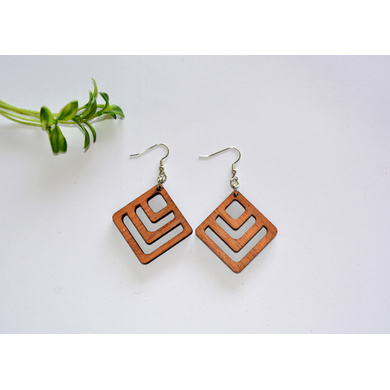 Tri-Diamond Wood Earrings-CWE0000033